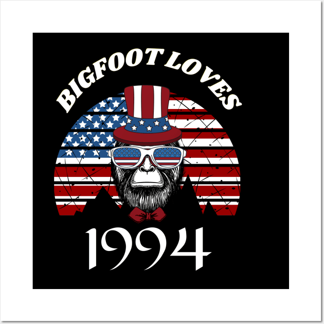Bigfoot loves America and People born in 1994 Wall Art by Scovel Design Shop